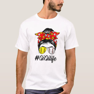 Camiseta Messy Bun Hair Gigi Life Softball Béisbol Love Mo
