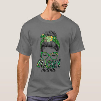 Camiseta Messy Bun Hair Lucky Mama Irish St Patrick's Day I