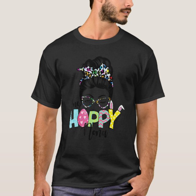 Camiseta Messy Bun Hair One Hoppy Nona Bunny Feliz Pascua D (Anverso)