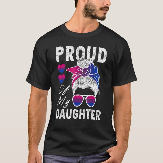 Camiseta Messy Bun Hair Orgullosa De Mi Hija Bisexual Lgbt (Anverso)