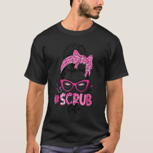 Camiseta Messy Bun Hair Stethoscope Scrub Life Leopard Nurs