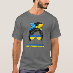 Camiseta Messy Bun Hair Ucrania Apoyo a Chica de bandera uc