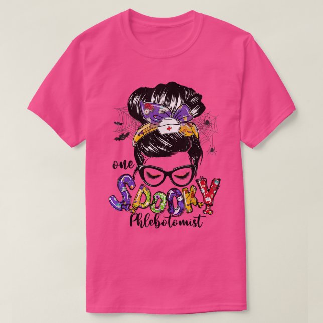 Camiseta Messy Bun Happy Halloween, un fantasma fantasmal (Diseño del anverso)