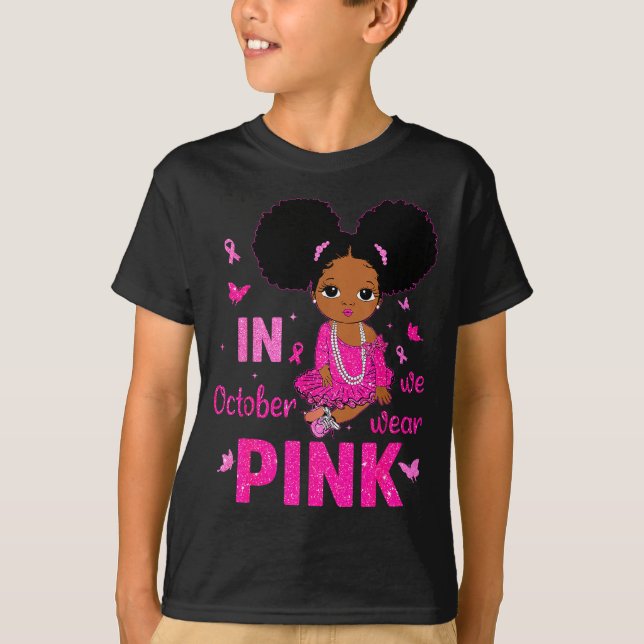 Camiseta Messy Bun In October We Wear Nk Breast Cancer Blac (Anverso)