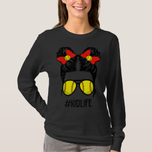 Camiseta Messy Bun Kid Life Gráfica divertida de Softball K