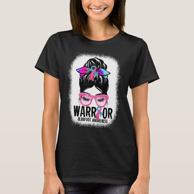 Camiseta Messy Bun Leopard Blue Pink Ribbon Clubfoot Warrio (Anverso)