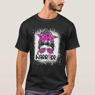 Camiseta Messy Bun Leopard Glasses Warrior Breast Cancer Aw