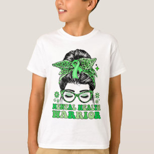 Camiseta Messy Bun Leopard Green Ribbon Mental Health Warri