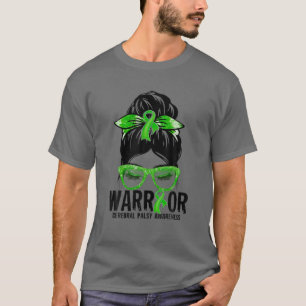 Camiseta Messy Bun Leopard Green Ribbon Palsy Warr Cerebral