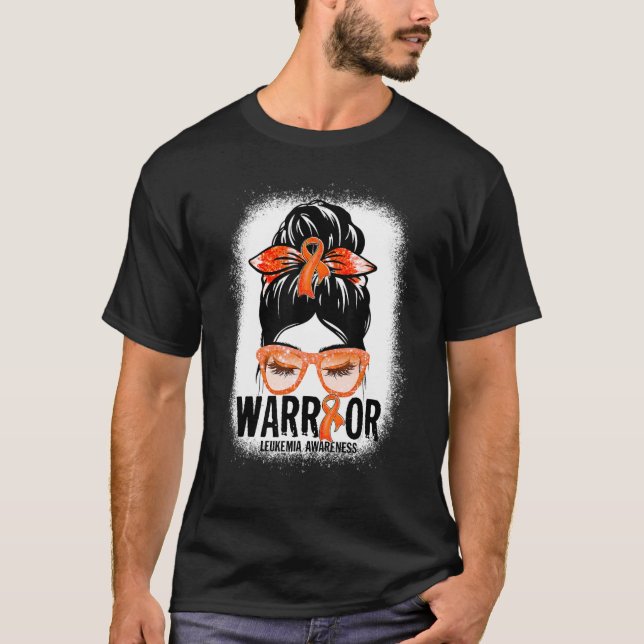 Camiseta Messy Bun Leopard Naranja Ribbon Leukemia Warrior (Anverso)