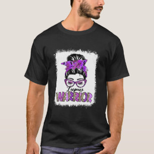 Camiseta Messy Bun Leopard Purple Ribbon Lupus Warrior Gift