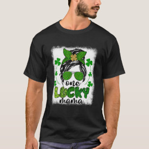 Camiseta Messy Bun Leopard St Patrick's Day One Lucky Mama