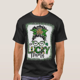 Camiseta Messy Bun Leopard St Patrick's Day One Lucky Mama