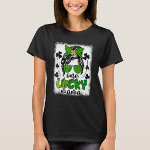 Camiseta Messy Bun Leopard St Patrick's Day One Lucky Mama