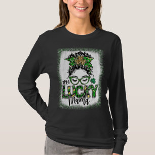 Camiseta Messy Bun Leopard St Patrick's Day One Lucky Mama