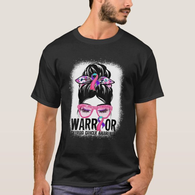 Camiseta Messy Bun Leopard Verde azulado Cinta rosa Thyroid (Anverso)