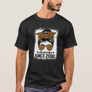 Camiseta Messy Bun Leoprad Awesome Since 2000 22 Years Old