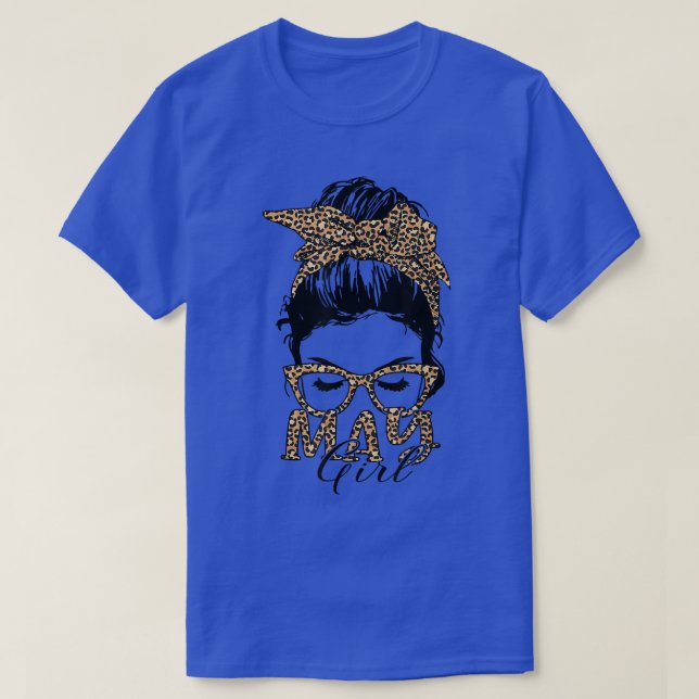Camiseta Messy Bun May Chica Sungafas Leopardo Lady Birthda (Diseño del anverso)