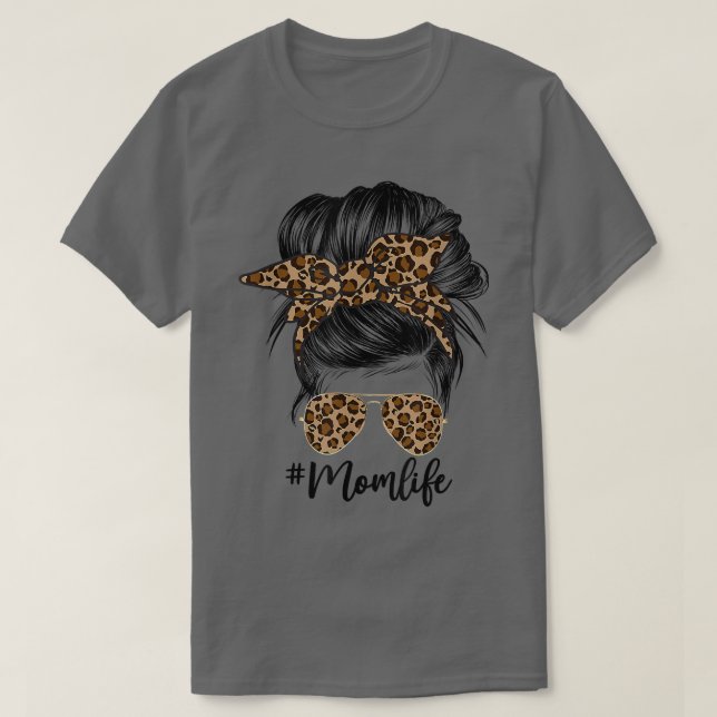 Camiseta Messy Bun Mom Leopard Messy Hair Bun Moms Life Coo (Diseño del anverso)