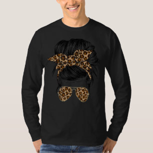 Camiseta Messy Bun Mom Leopard Messy Hair Bun Moms Life Coo