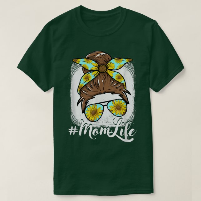 Camiseta Messy Bun Mom Life Sunflower Hippie Mom Life Women (Diseño del anverso)