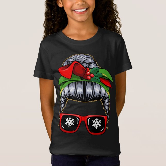 Camiseta Messy Bun Mom Navidades Pajama Cute X-Mas Wreath B (Anverso)