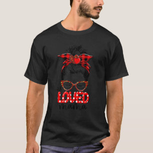 Camiseta Messy Bun One Love Mama Red Plaid Leopard Mom Mot