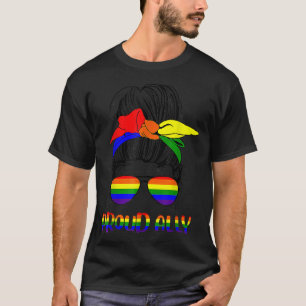 Camiseta Messy Bun Orgulloso Ally Bandera del Orgullo Gay A