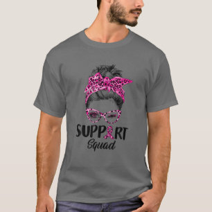 Camiseta Messy Bun Pink Leopard Support Squad Mama Cancer
