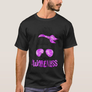 Camiseta Messy Bun Purple Ribbon Lupus Warrior Lupus Awaren