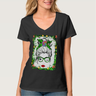 Camiseta Messy Bun Shamrock Patrick S Day Wink Eye Lucky Wo