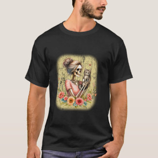 Camiseta Messy Bun Skeleton Cute Kitten Cat Amantes de Hall