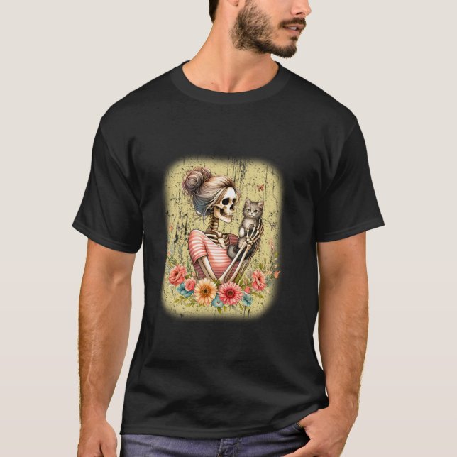Camiseta Messy Bun Skeleton Cute Kitten Cat Amantes de Hall (Anverso)