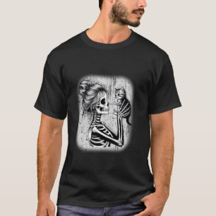 Camiseta Messy Bun Skeleton Cute Kitten Cat Amantes de Hall