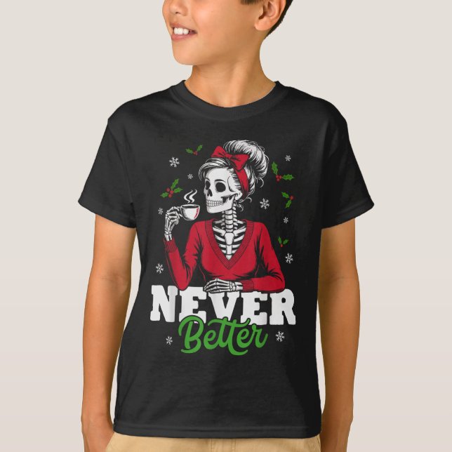 Camiseta Messy Bun Skeleton Santa Coffee Xmas Funny Women S (Anverso)