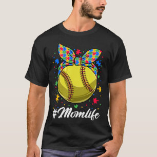 Camiseta Messy Bun Softball Ball Puzzle ASD Mom Life Autism