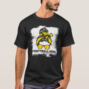 Camiseta Messy Bun Softball Mom Life Bleached Game Day Chee
