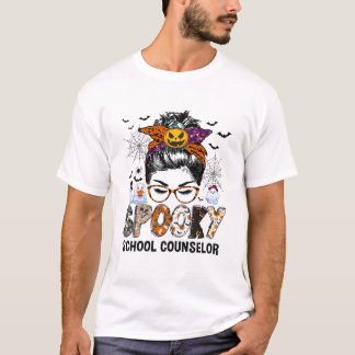 Camiseta Messy Bun Spooky consejero escolar Funny Halloween