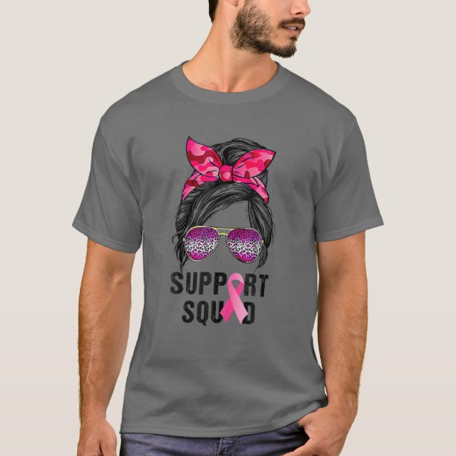 Camiseta Messy Bun Support Squad Pink Leopard Print Breve (Anverso)
