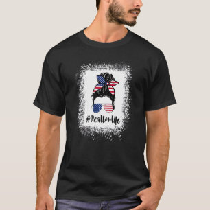 Camiseta Messy Bun Usa Bandera Glasses Realtor Life Patriot