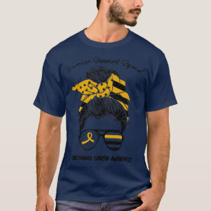 Camiseta Messy Bun Warrior Support Squad Childhood Cancer A