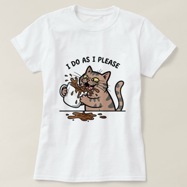 Camiseta Messy cat drinking coffeeT-Shirt (Diseño del anverso)