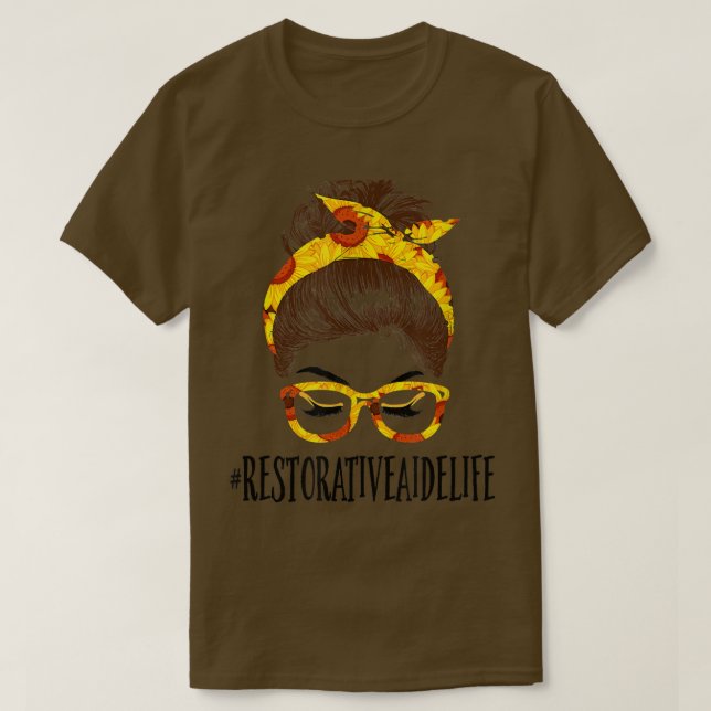 Camiseta Messy Hair Bun Aide Restaurador Madres de girasole (Diseño del anverso)