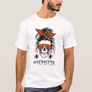 Camiseta Messy Hair Bun Momster Skull Skeleton Spider Funny