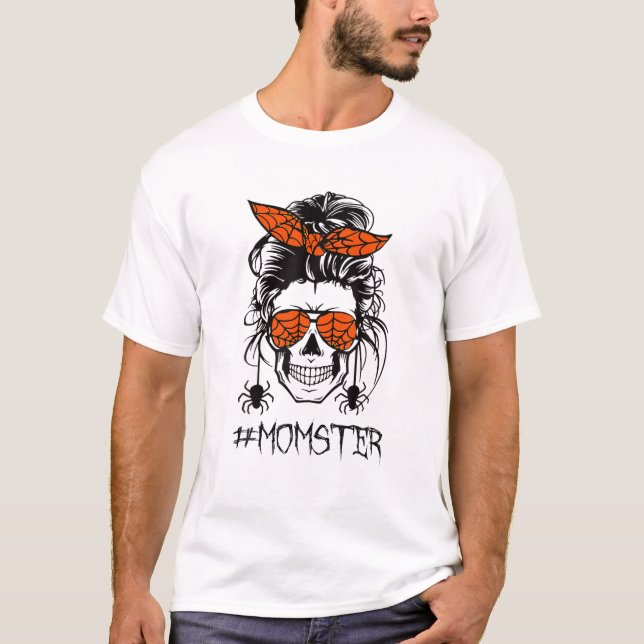 Camiseta Messy Hair Bun Momster Skull Skeleton Spider Funny (Anverso)