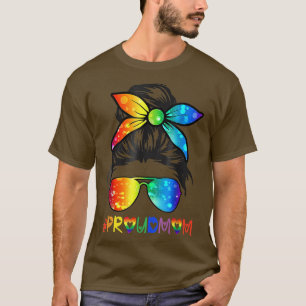 Camiseta Messy Hair Bun Orgulloso Mamá LGBT Apoyo al Orgull
