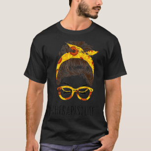 Camiseta Messy Hair Bun Therapist Sunflowers headband Summe