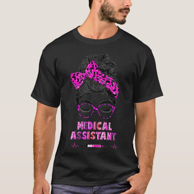 Camiseta Messy Hair Woman Bun Asistente Médico Enfermera Or (Anverso)