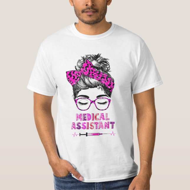 Camiseta Messy Hair Woman Bun Asistente Médico Enfermera Or (Anverso)