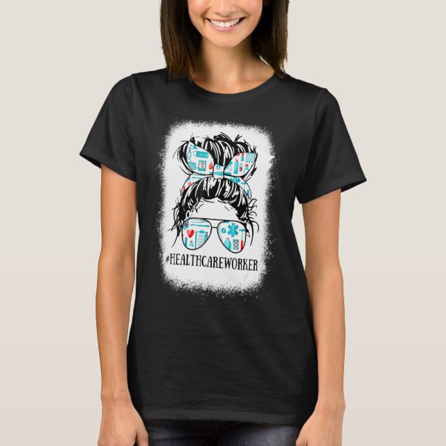 Camiseta Messy Hair Woman Bun Trabajadora de Salud (Anverso)